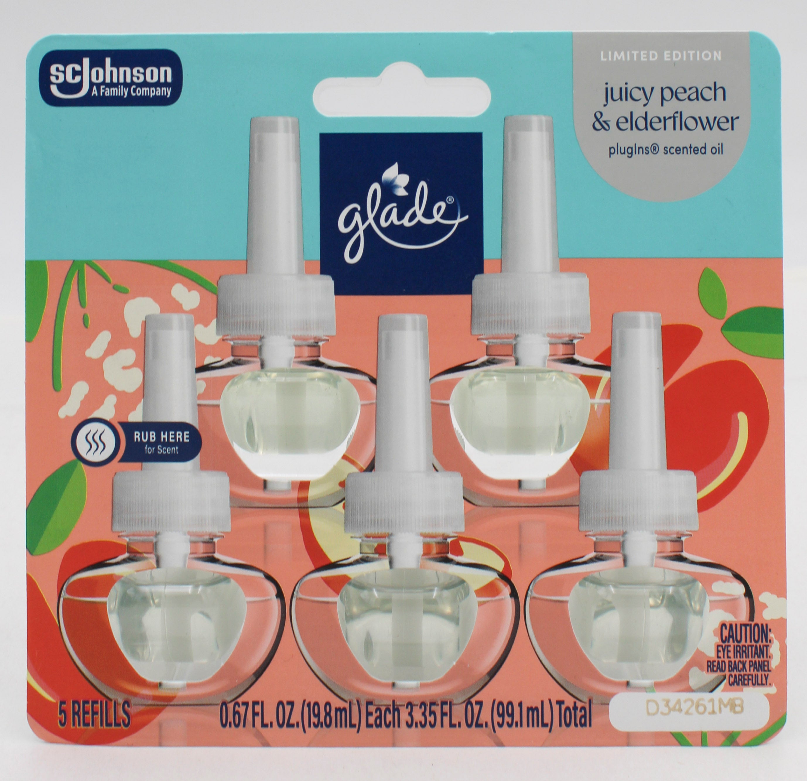SP GLADE PLUGINS OIL REFILL 5CT 3.35oz JUICY PEACH & ELDERFLOWER