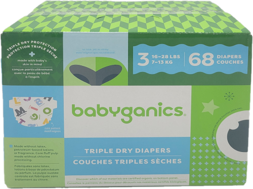 BABYGANICS DIAPERS BOX 68CT SIZE 3 NA
