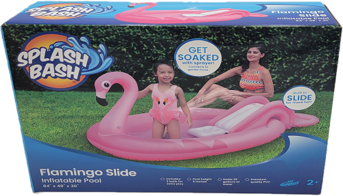 SPLASH BASH INFLATABLE POOL FLAMINGO SLIDE 84"x48"x30" AGE 2+