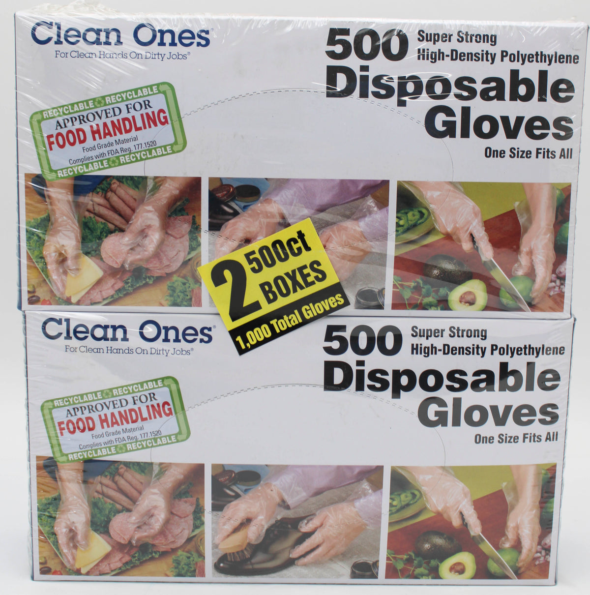 2PK 500CT POLY GLOVES (1000 TOTAL)