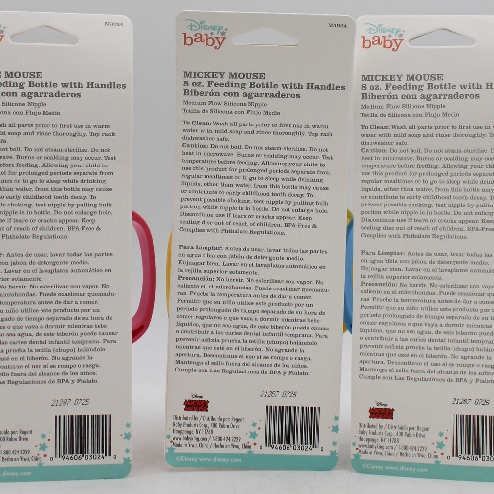 DISNEY BABY  8OZ BABY BOTTLE W/ HANDLE ASST MICKEY   -  CAN BE SOLD IN U.S.A NI