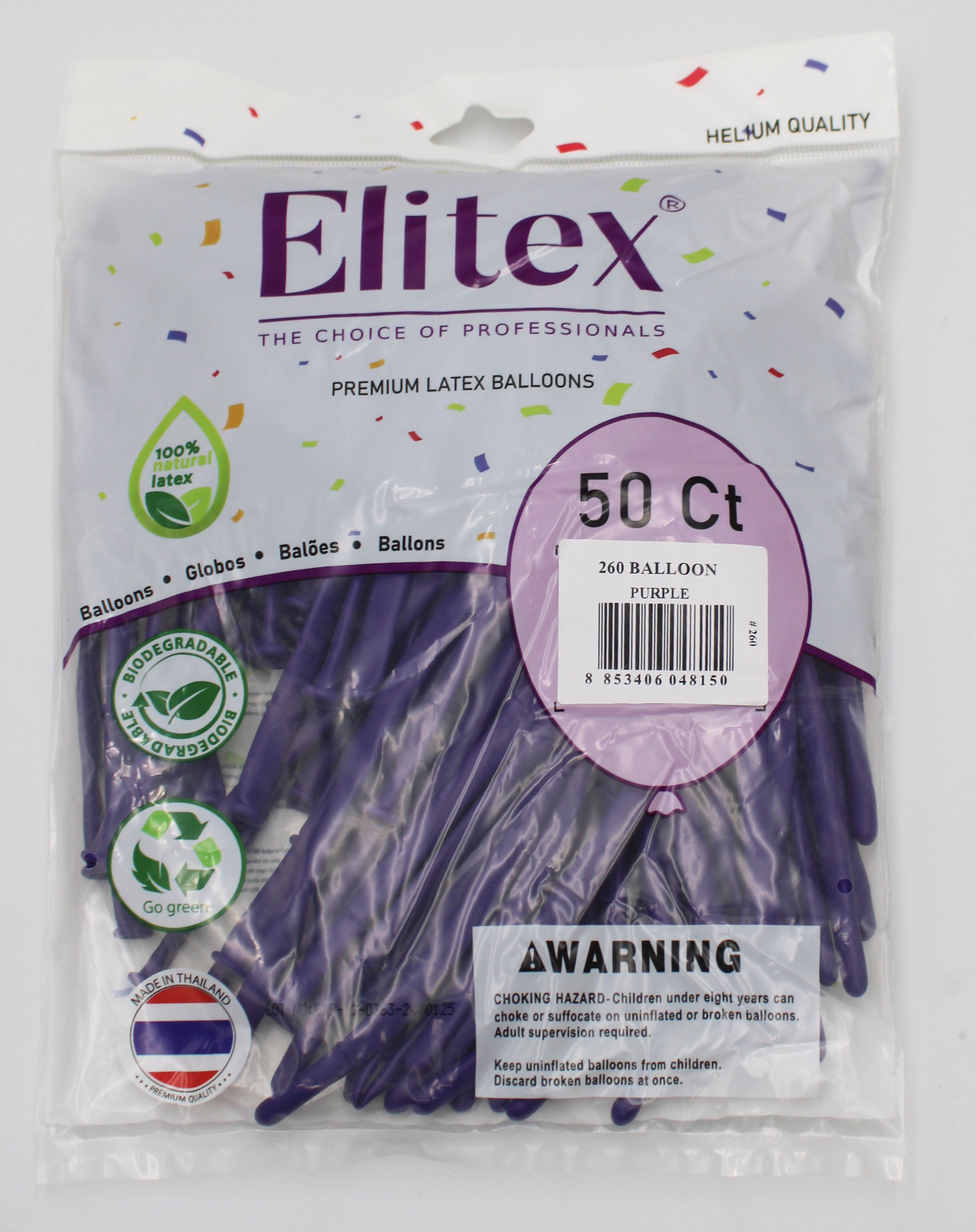 ELITEX 260" PURPLE MODELLING BALLOON, 50 PACK