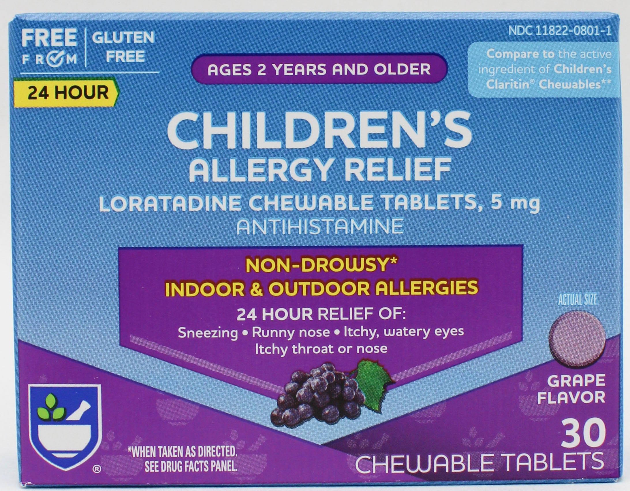 RITE AID CHILDREN'S ALLERGY RELIEF CHEWABLE TABLETS GRAPE 30ct EXP 1/31/2027 COMPARES TO Claritin