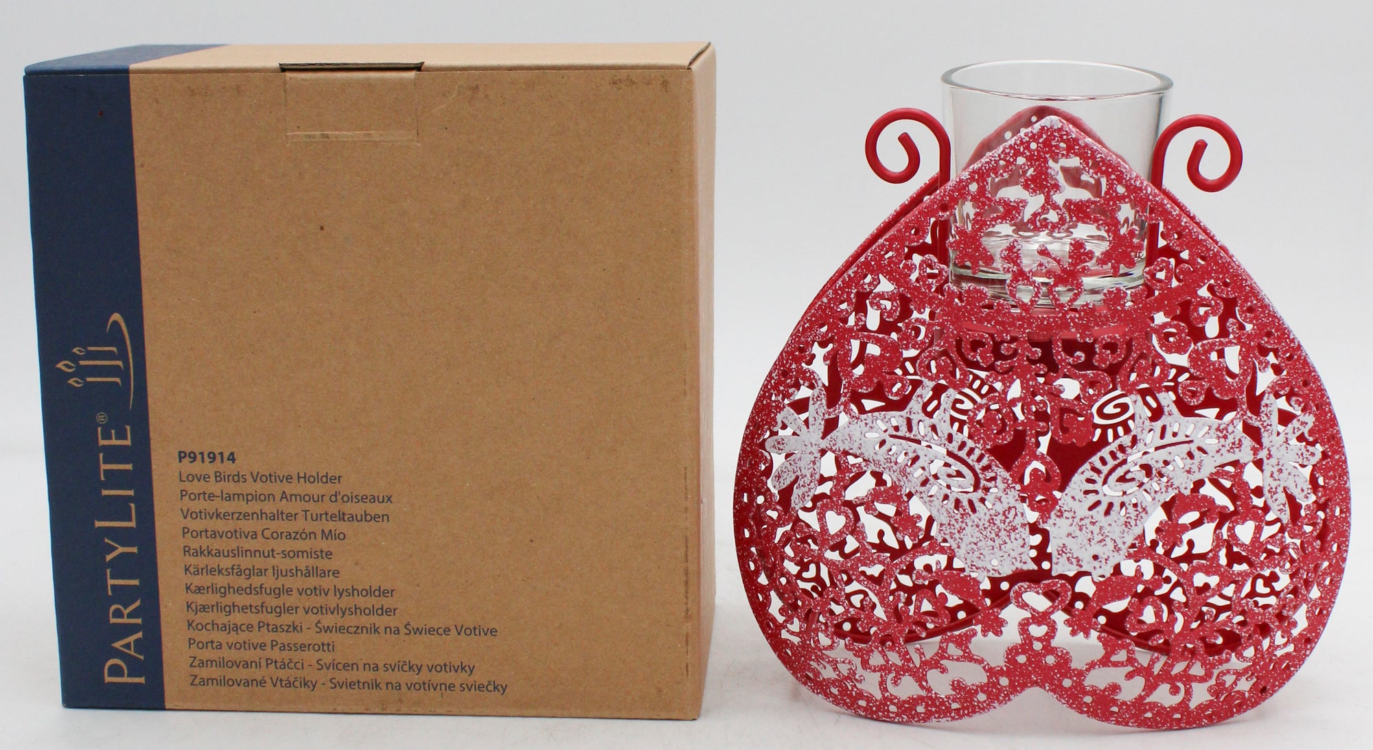 PARTYLITE LOVE BIRDS VOTIVE HOLDER 6"W x 6"H