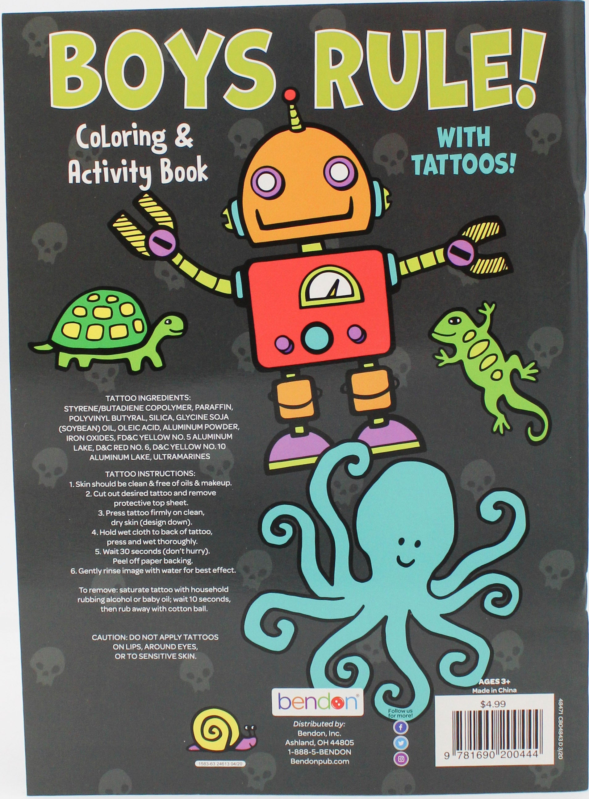 BENDON BOYS RULE ACTIVITY AND COLORING  BOOK W/TATTOOS PP$4.99