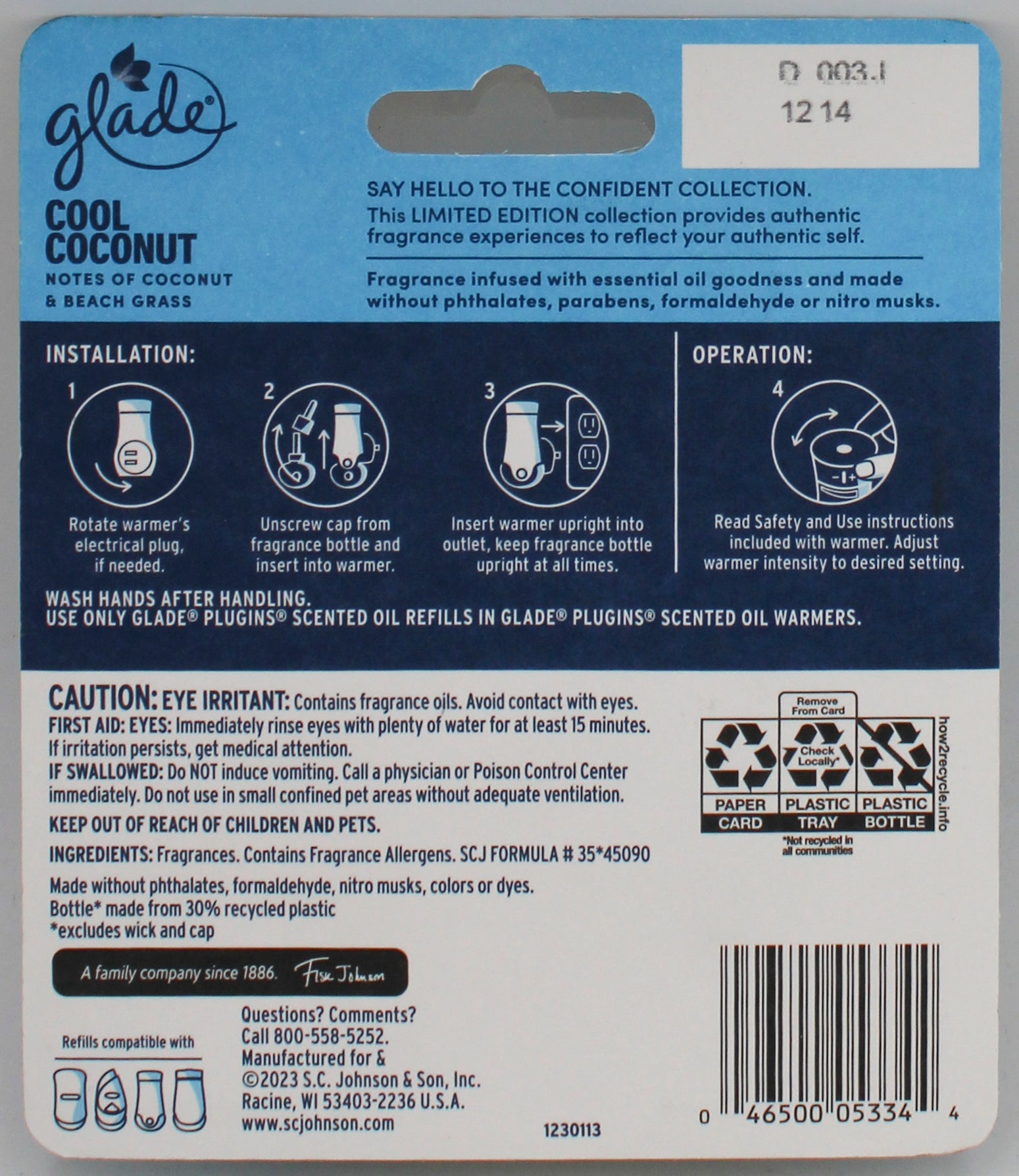 SP GLADE PLUGINS SCENTED OIL REFILLS 1.34floz US COOL COCONUT
