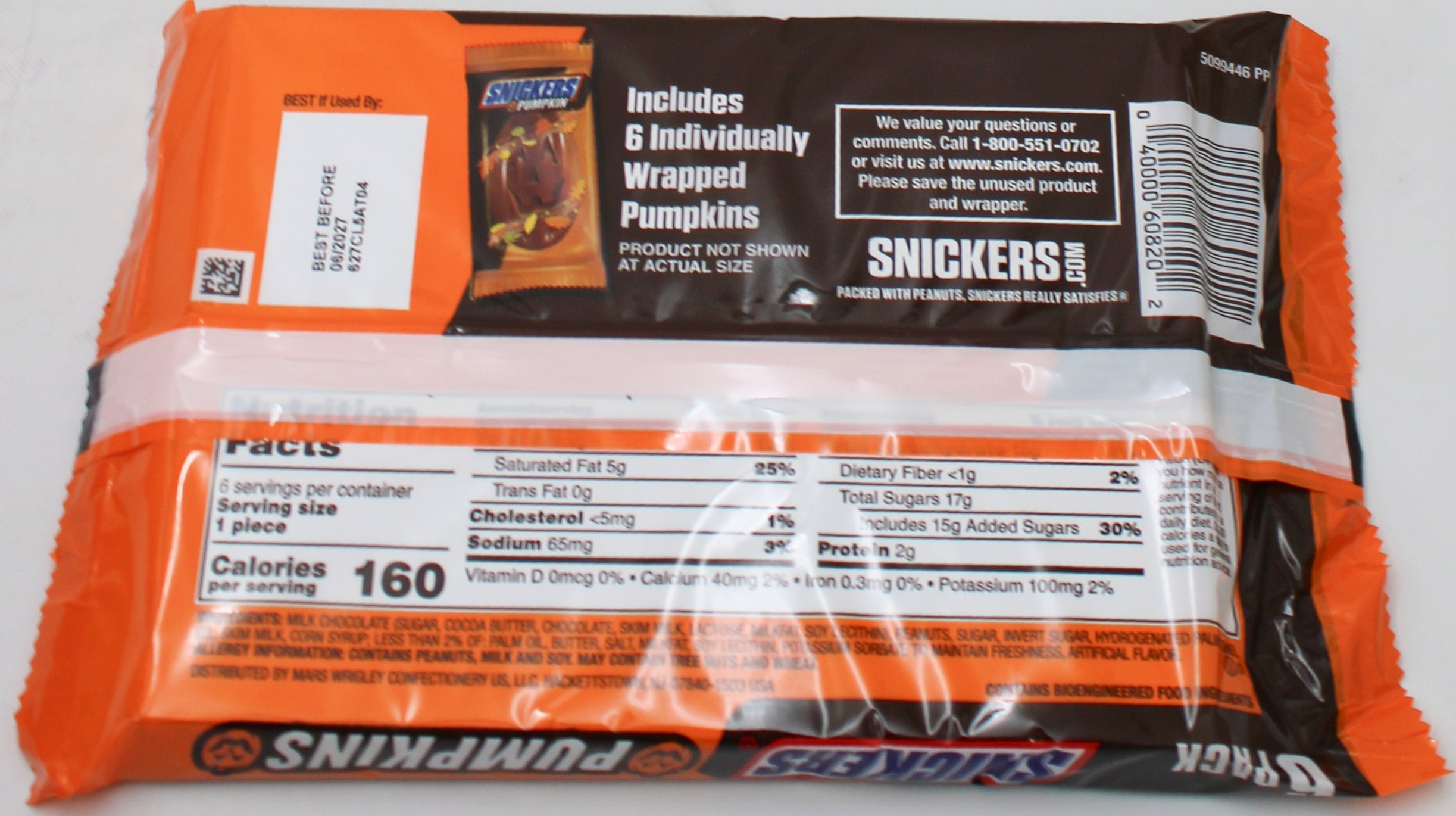 SNICKERS PUMPKIN SHAPES HALLOWEEN CANDY 6.6oz BB 6/27