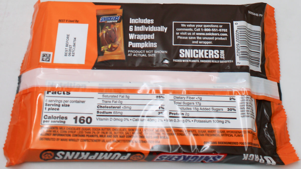 SNICKERS PUMPKIN SHAPES HALLOWEEN CANDY 6.6oz BB 6/27