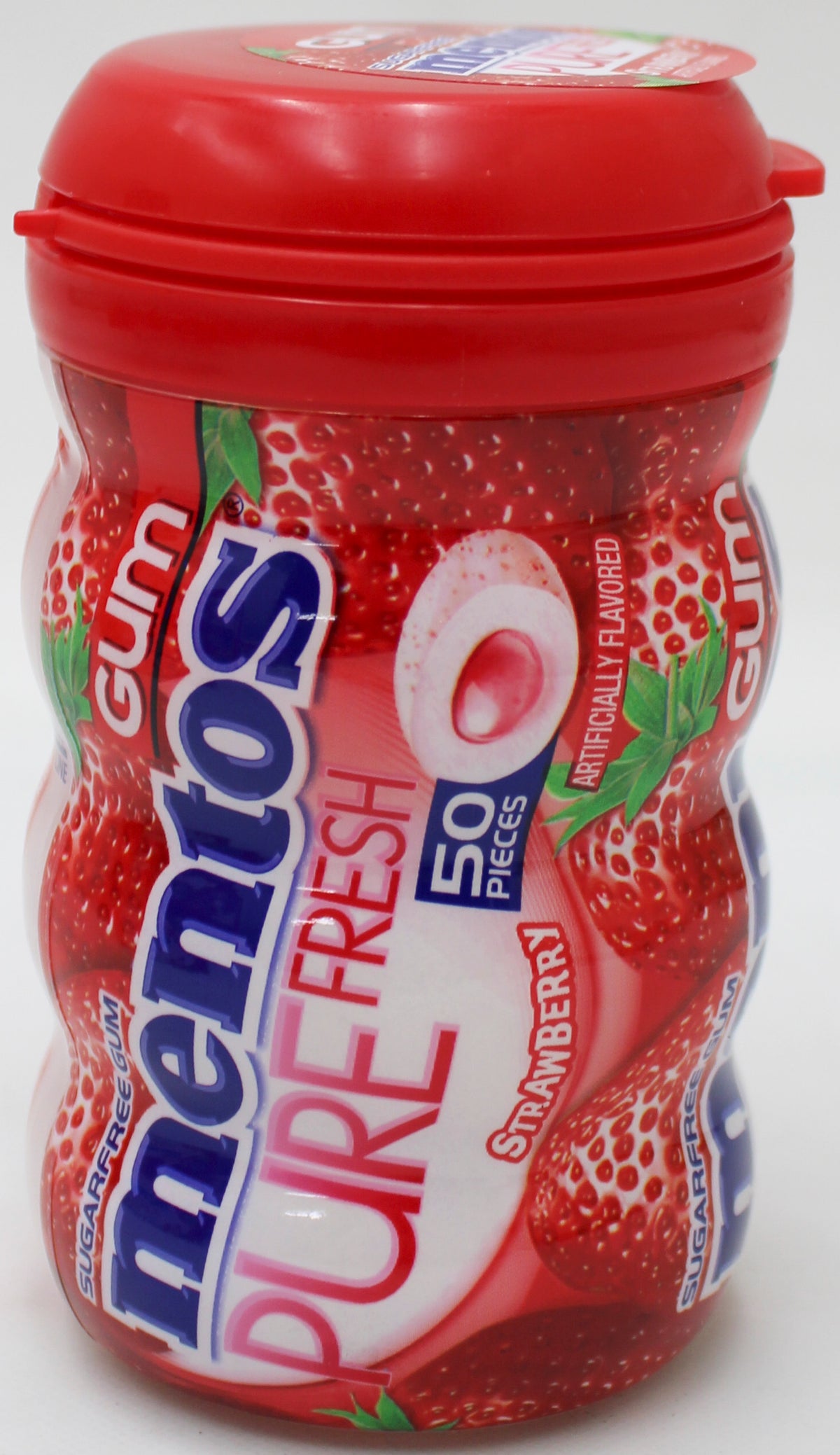 MENTOS PURE FRESH SUGAR-FREE CHEWING GUM, STRAWBERRY, 50-PIECE CURVY BOTTLE CLUB PACK BB 4/30/27 NI