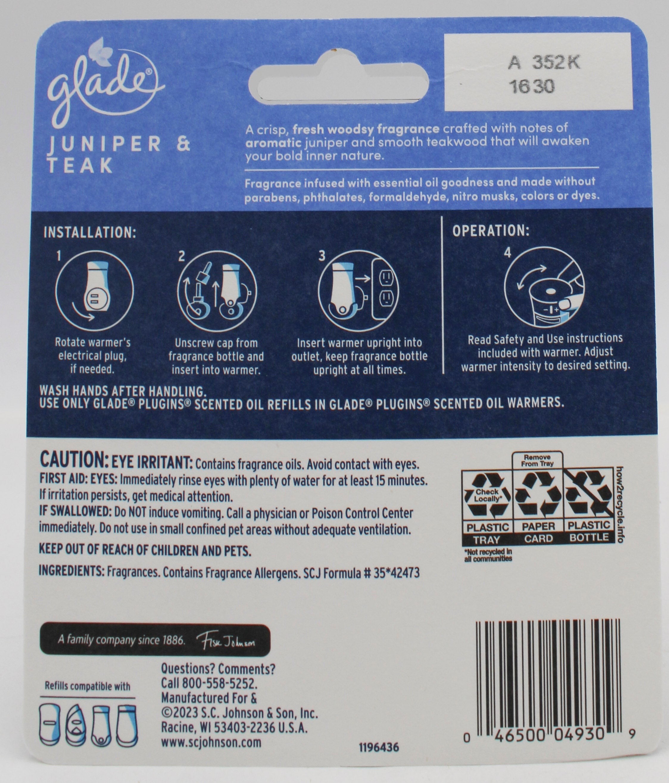 GLADE PLUGINS SCENTED OIL FRESH JUNIPER & TEAKWOOD 2ct 0.67floz US