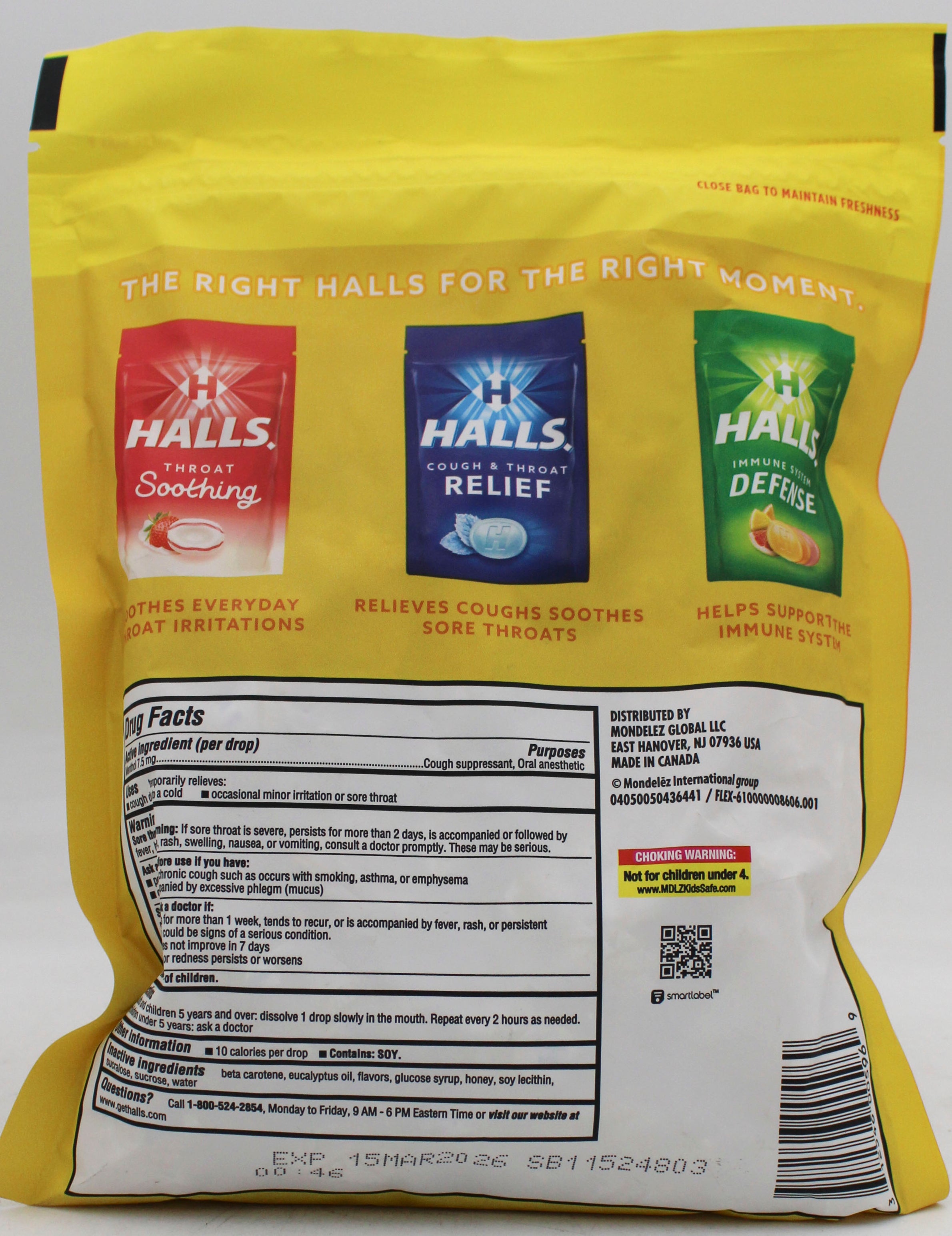 HALLS HONEY-LEMON BAG 140 pc  exp 3/15/26