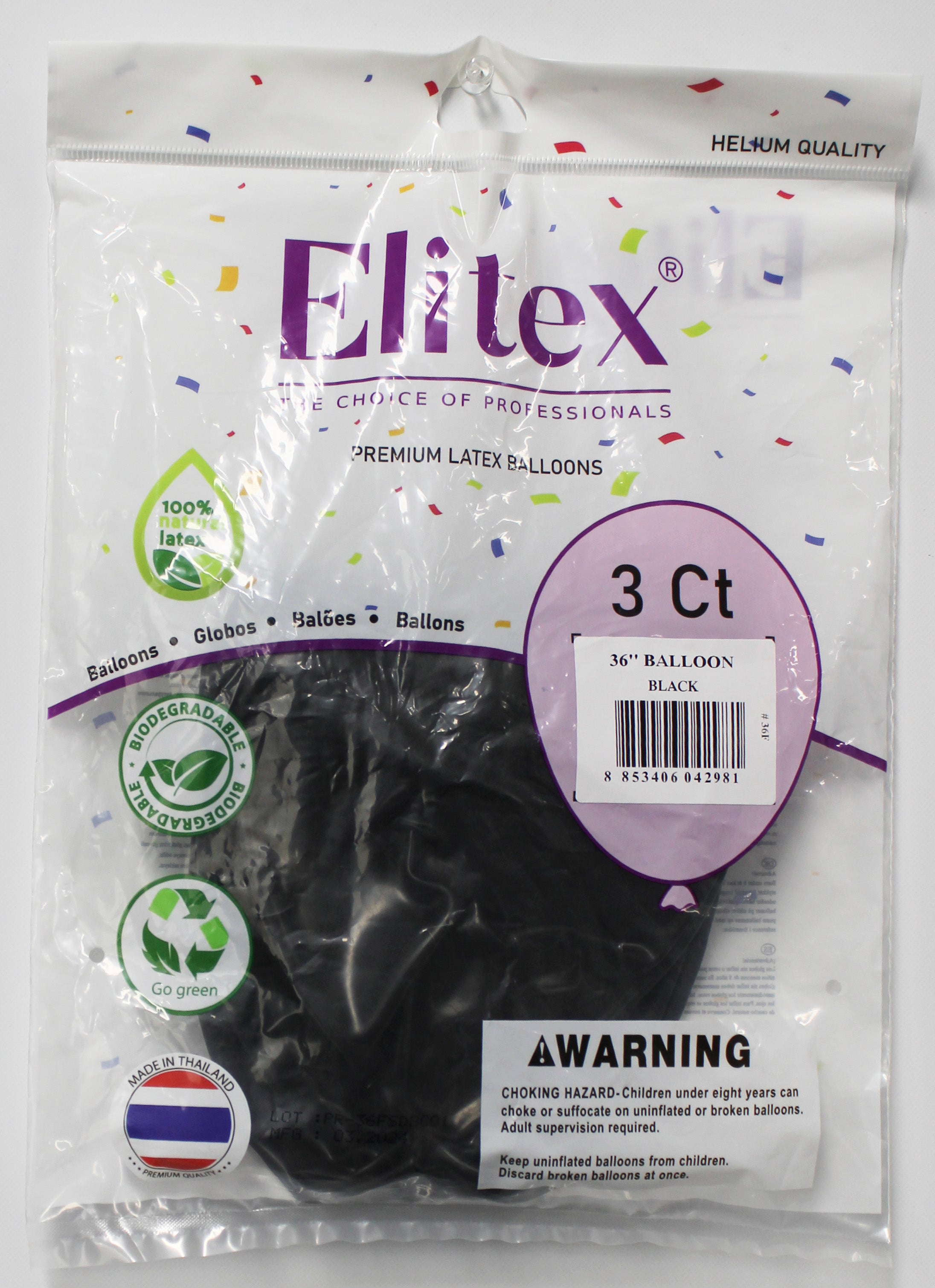 ELITEX 36" BLACK ROUND BALLOON, 3 PACK