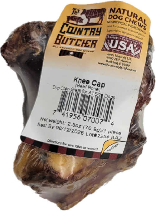 THE COUNTRY BUTCHER NATURAL DOG CHEWS KNEE CAP BEEF BONE 2.5oz BB 12/2/26