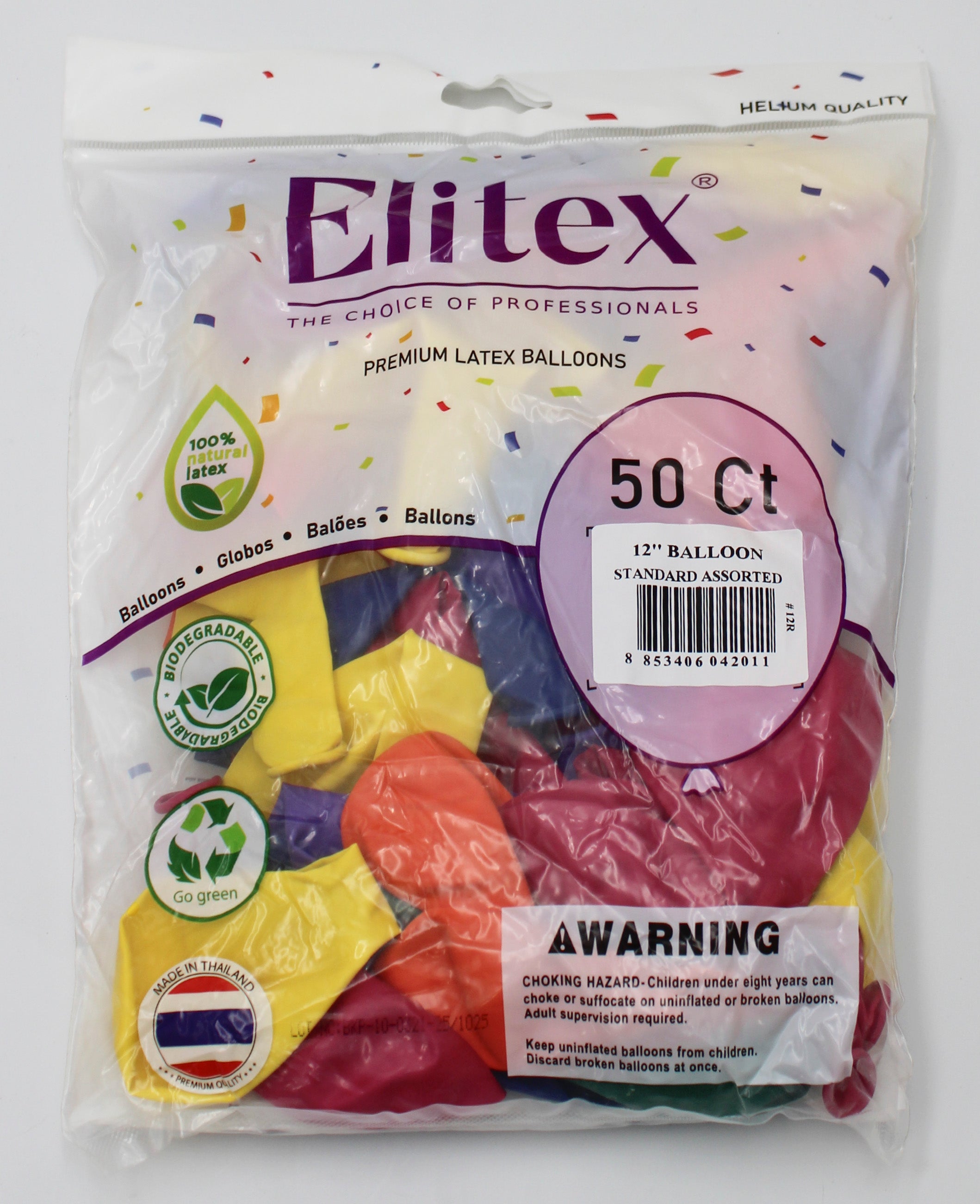 ELITEX 12" ASSORTED ROUND BALLOON, 50 PACK